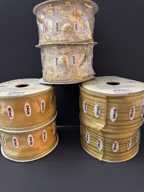 6 Rolled Wired Gold Ribbon 2.5" wide 10 Yards Each NEw